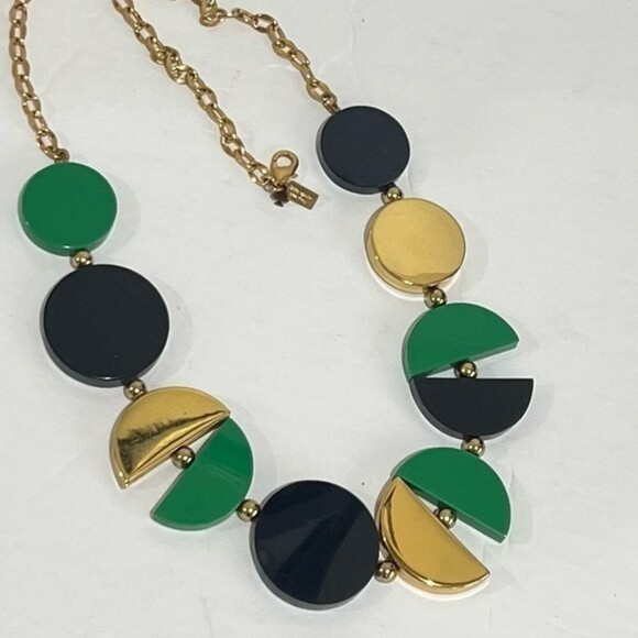 Kate Spade Double Exposure Necklace Green Gold Black Modern Art Discs - Picture 3 of 7